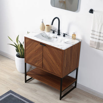 Juhl Chevron-Front Modern Minimalist 2-Shelf Bath Vanity Cabinet Only (Sink Basin Not Included)
